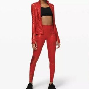 lululemon athletica Red Leggings with High-Waisted Fit and Shiny Material